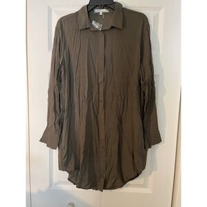 Cecico long sleeve Boyfriend Oversize Tunic button Down Shirt dress small nwot